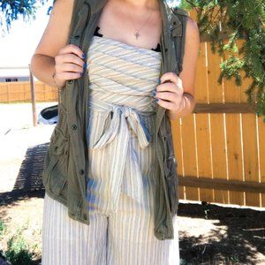 Blue Striped Spaghetti Strapped Jumpsuit